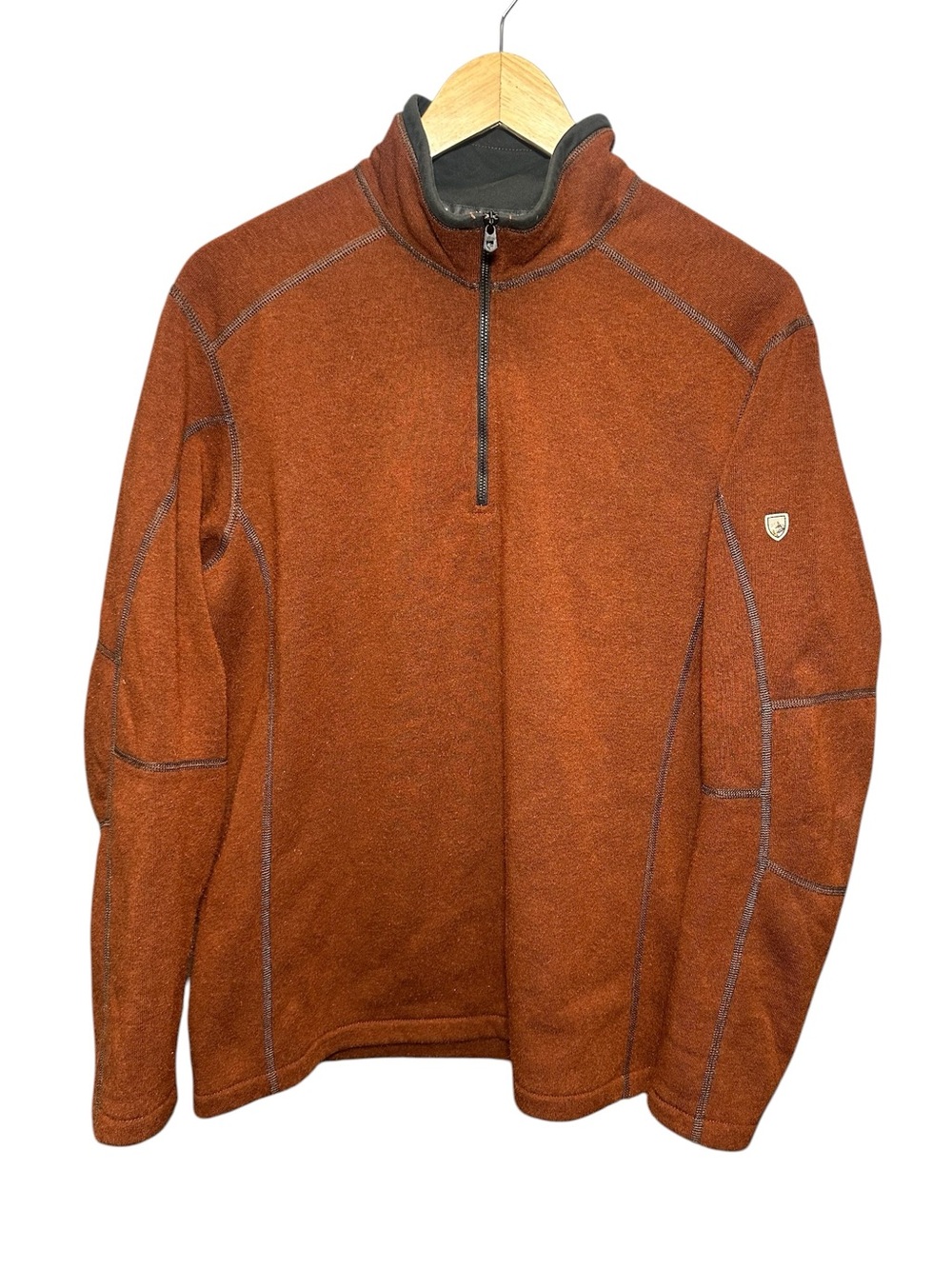 KUHL Interceptr 1/4 Zip Fleece Pullover Mens  L Rust Orange Alfpaca Thumb Loops